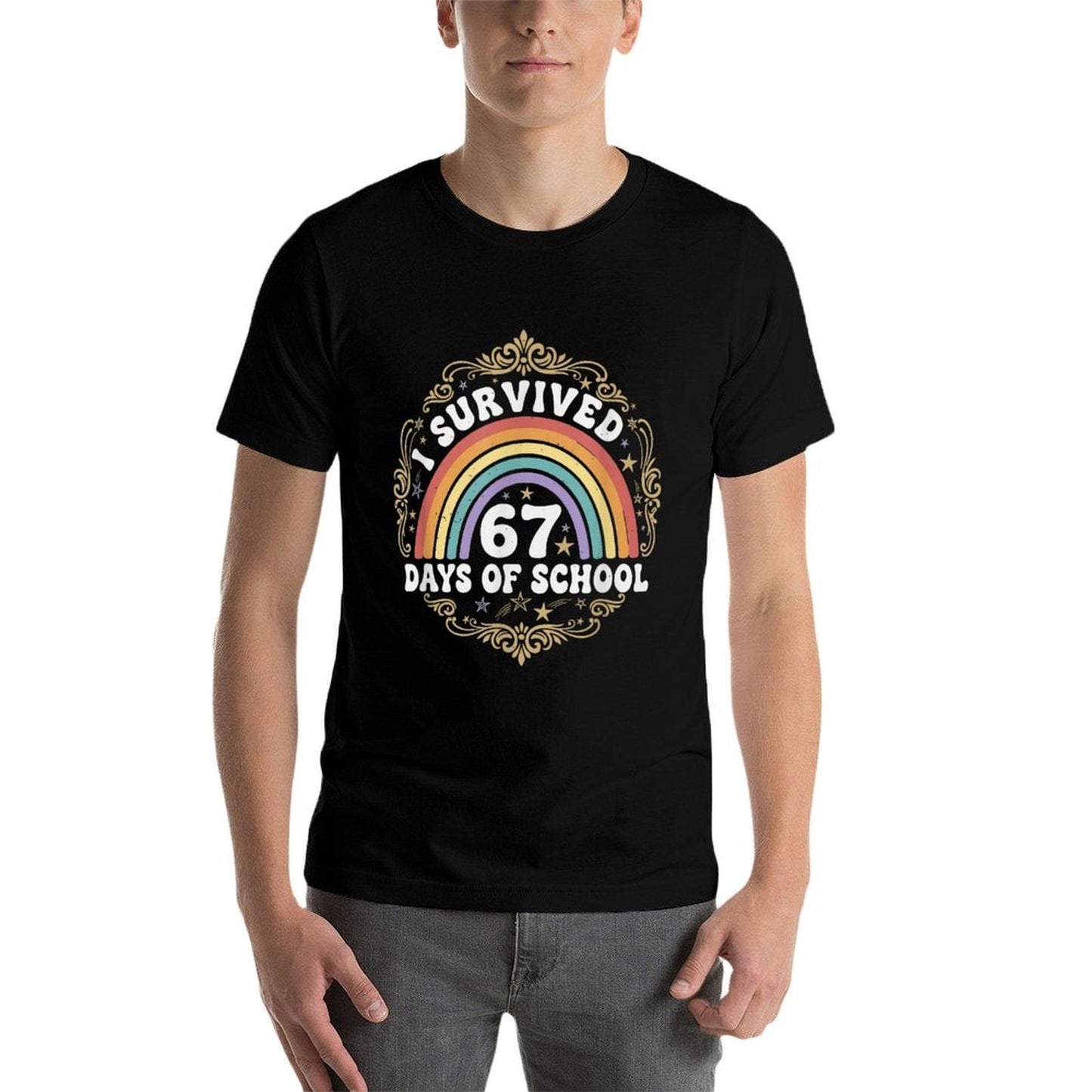 I Survived 67 Days of School Funny 67 Teachers Students Meme  Summer-ready Fabric T-Shirt