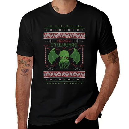 Merry Cthulhumas! Ugly Christmas Sweater Cthulhu  Ribbed Collar T-Shirt
