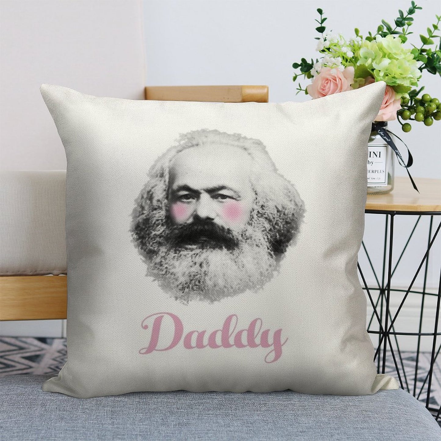 Daddy Karl Linen Throw Pillow Cover