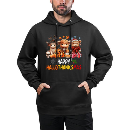 Womens Happy Halloween Thanksgiving Christmas Highland Cow Holiday Shrink-Resistant Hoodie