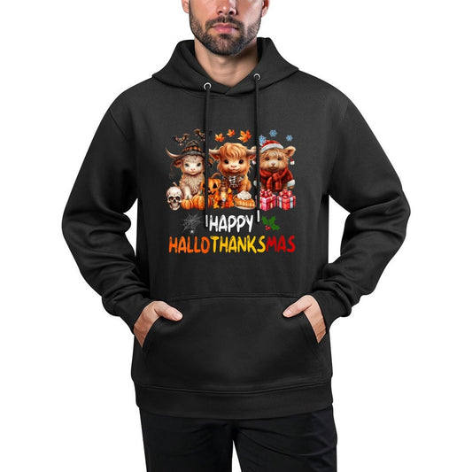 Womens Happy Halloween Thanksgiving Christmas Highland Cow Holiday Shrink-Resistant Hoodie