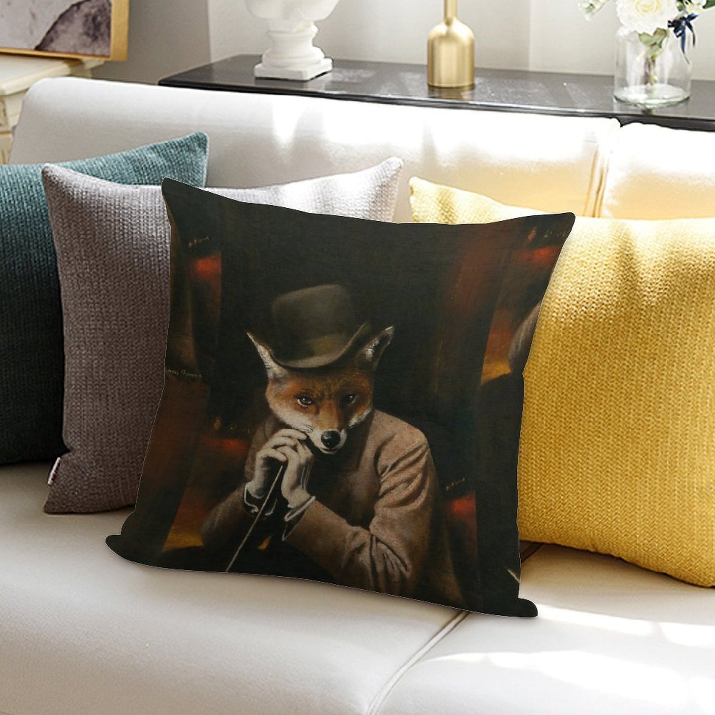 Edwardian Gentleman Fox Soft Multiple Sizes Throw Pillow