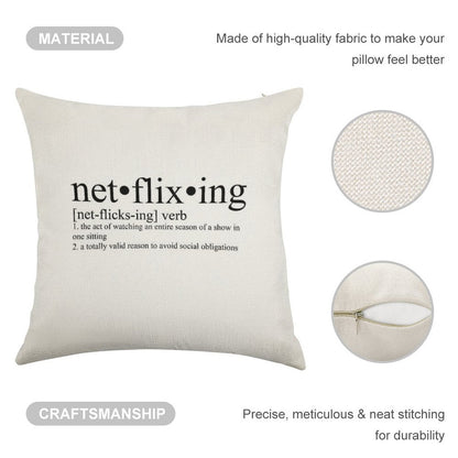 Netflixing Definition Linen Throw Pillow Cover