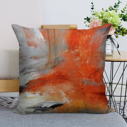 Red Orange Abstract Print Linen Throw Pillow Cover