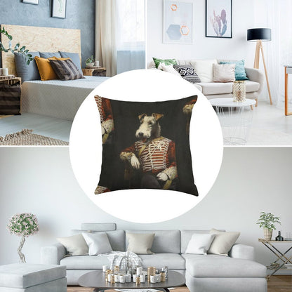Victorian Fox Terrier In Uniform Linen Throw Pillow Cover