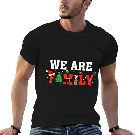 We Are Family Christmas Tree  Ribbed Collar T-Shirt