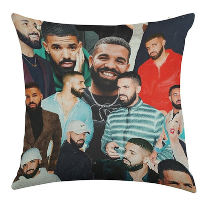 Drake Collage Linen Throw Pillow Cover