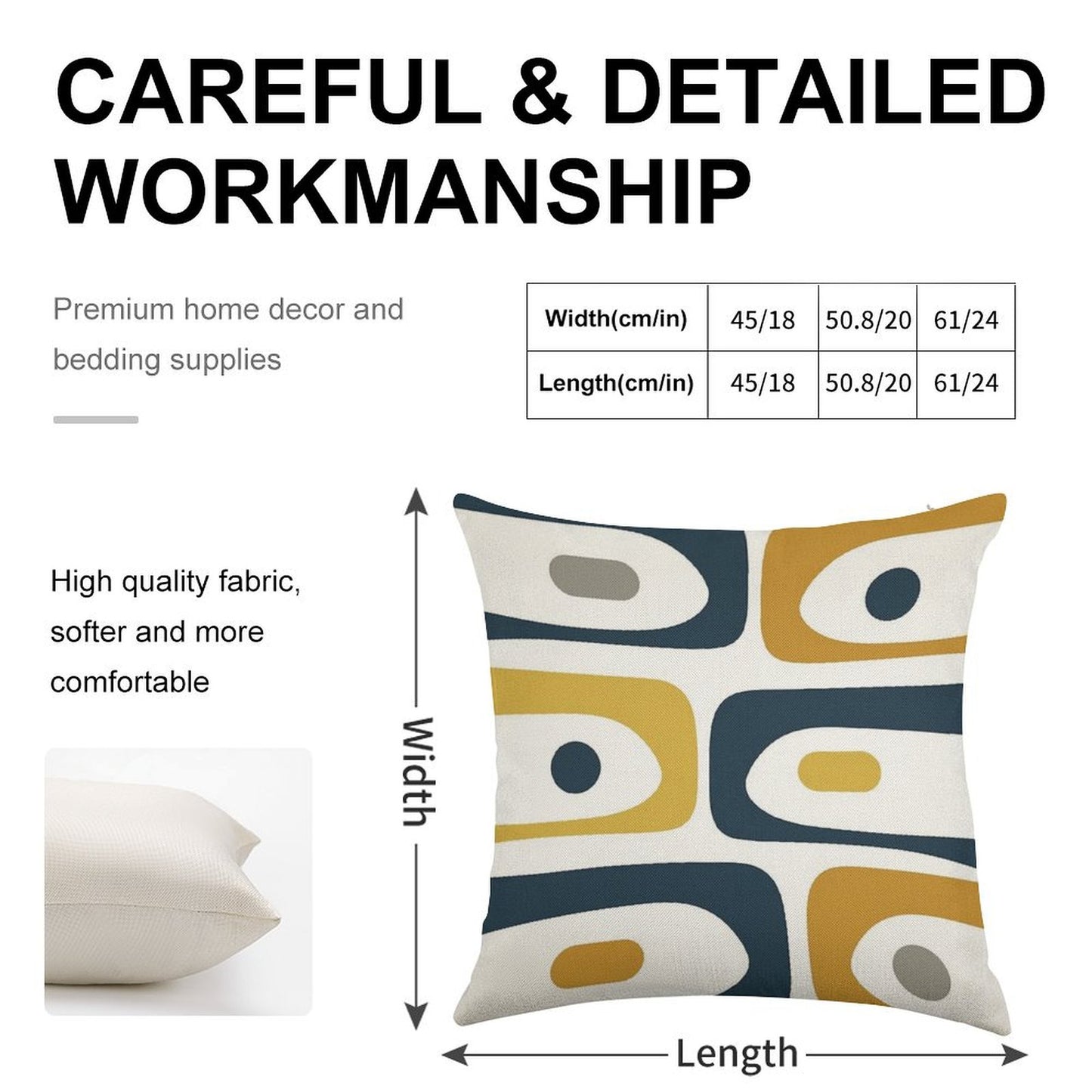 Mid Century Modern Piquet Abstract Minimalist Pattern in Navy Blue, Light And Dark Mustard, Grey, And White Linen Throw Pillow Cover
