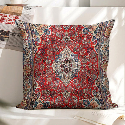 Red Blue Sarouk Persian Carpet Print Linen Throw Pillow Cover