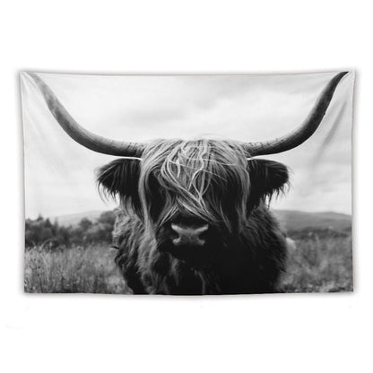 Scottish Highland Cattle - Black And White Animal Photography Tapestry
