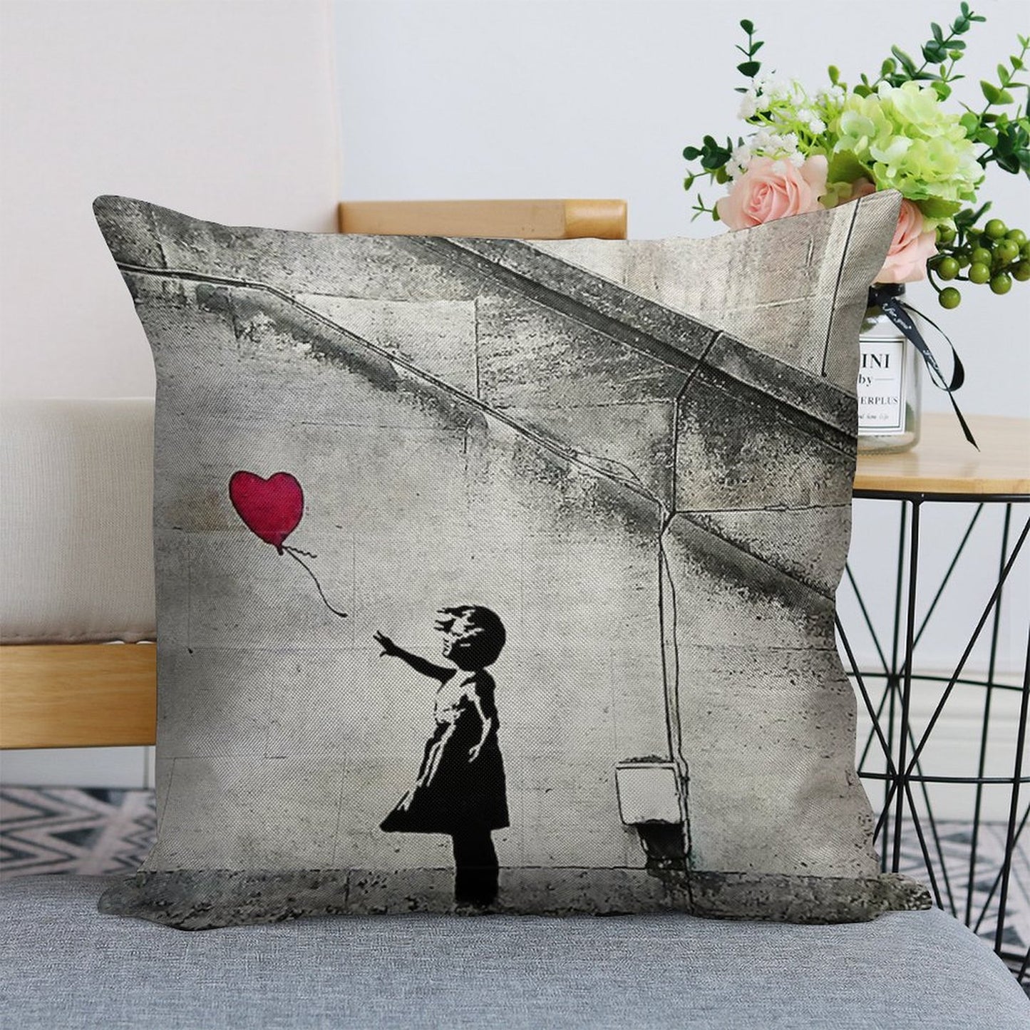 Balloon Girl - There Is Always Hope  Original Mural Banksy Linen Throw Pillow Cover
