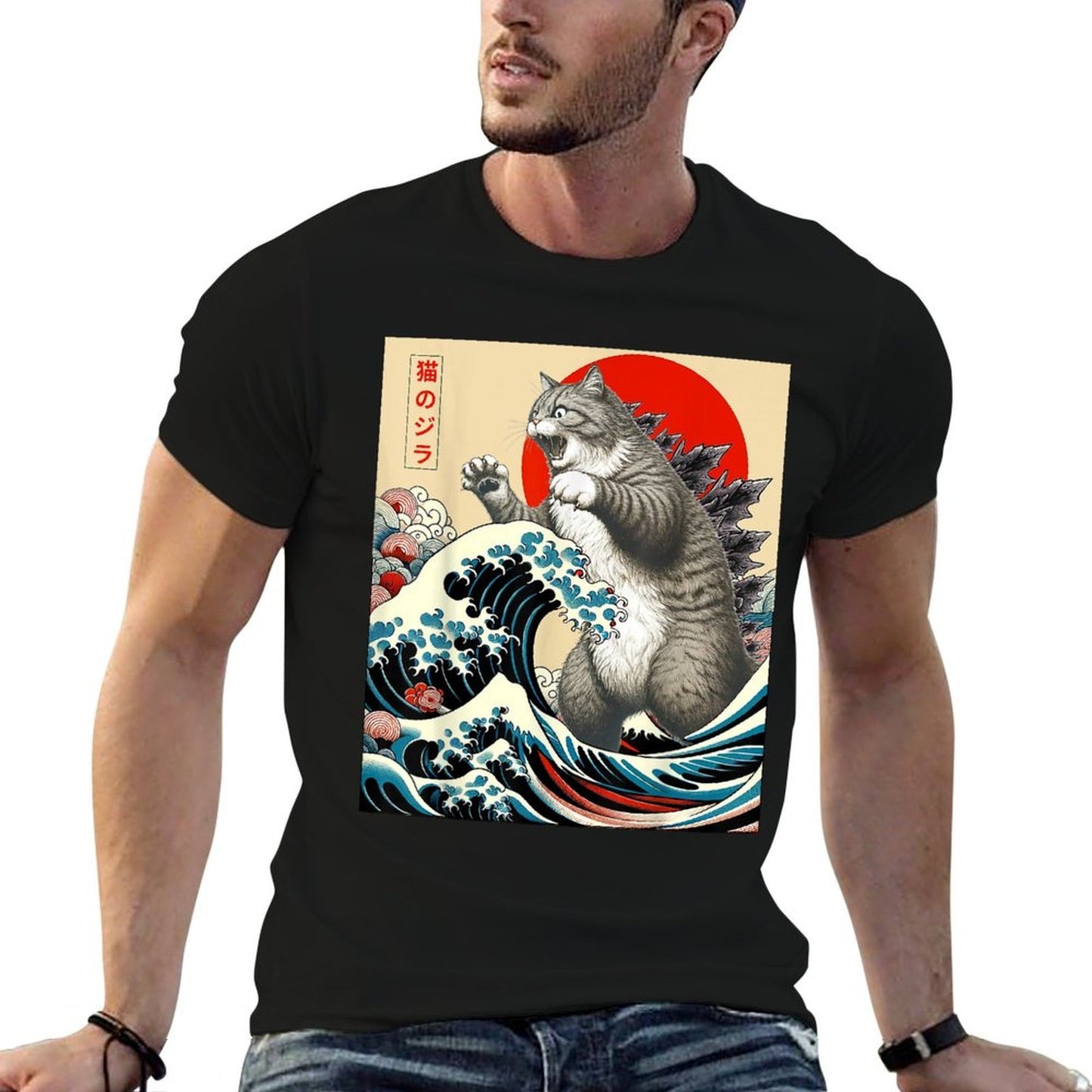 Catzilla Cat Japanese Art Funny Cat Gifts For Men Women Kid  Durable T-Shirt
