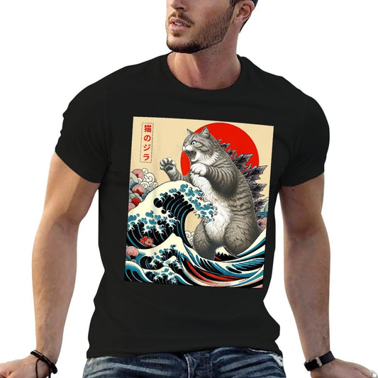 Catzilla Cat Japanese Art Funny Cat Gifts For Men Women Kid  Durable T-Shirt