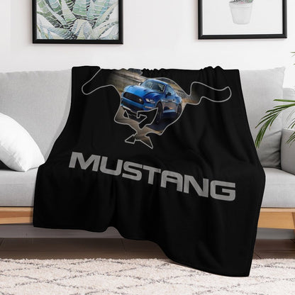 Ford Mustang GT Logo Emblem Design (Blue on Black) Throw Blanket