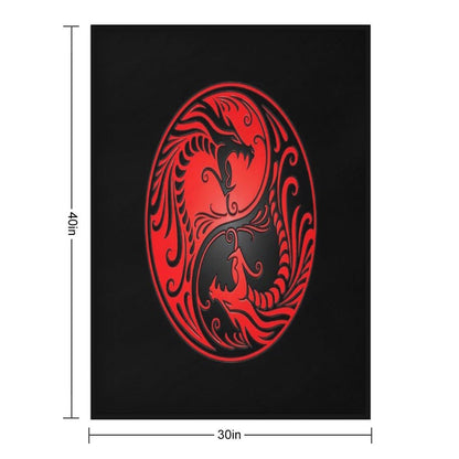 Yin Yang Dragons Red And Black Throw Blanket