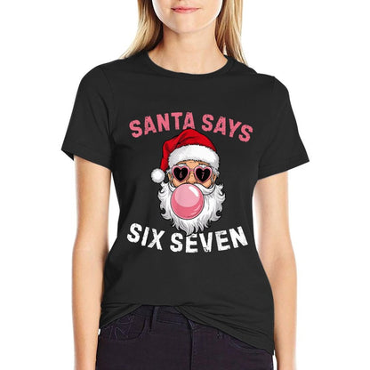 Funny Santa Blowing Bubble Gums Says Six Seven Christmas 67  Fade-proof Color T-Shirt
