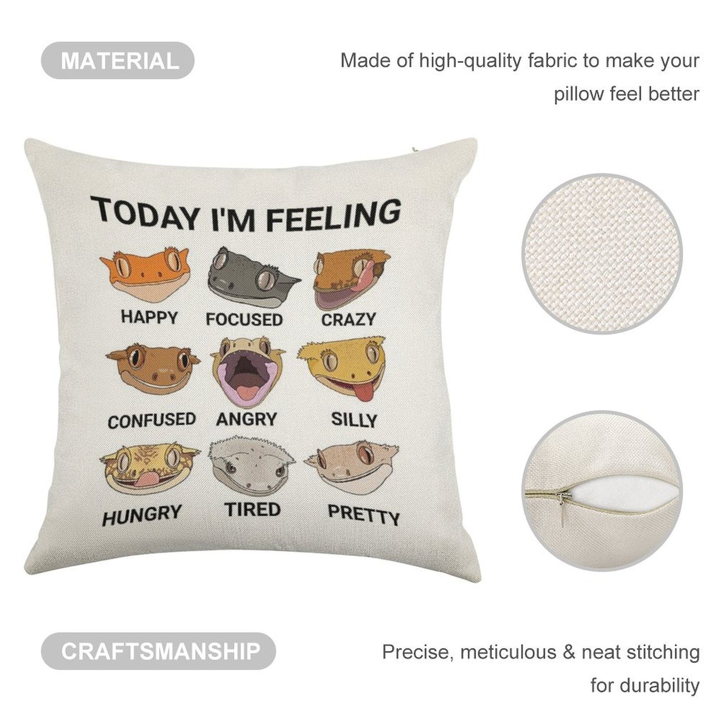 Today I'm Feeling... Crested Gecko Linen Throw Pillow Cover