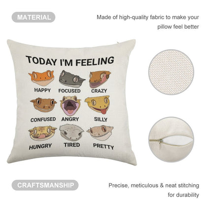 Today I'm Feeling... Crested Gecko Linen Throw Pillow Cover