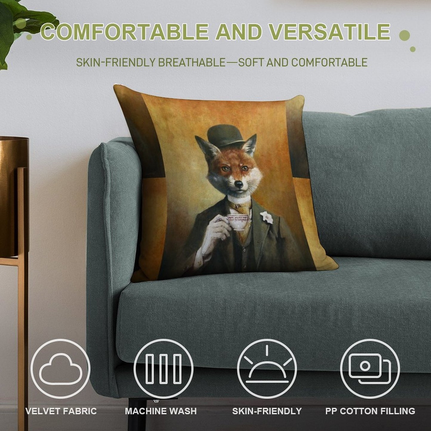 Teatime Mr Fox Soft Luxury Feel Throw Pillow