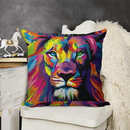 Banksy Rainbow Lion Graffiti Pop Art Painting Linen Throw Pillow Cover
