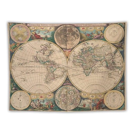 Vintage Map of The World (1672) 2 Tapestry