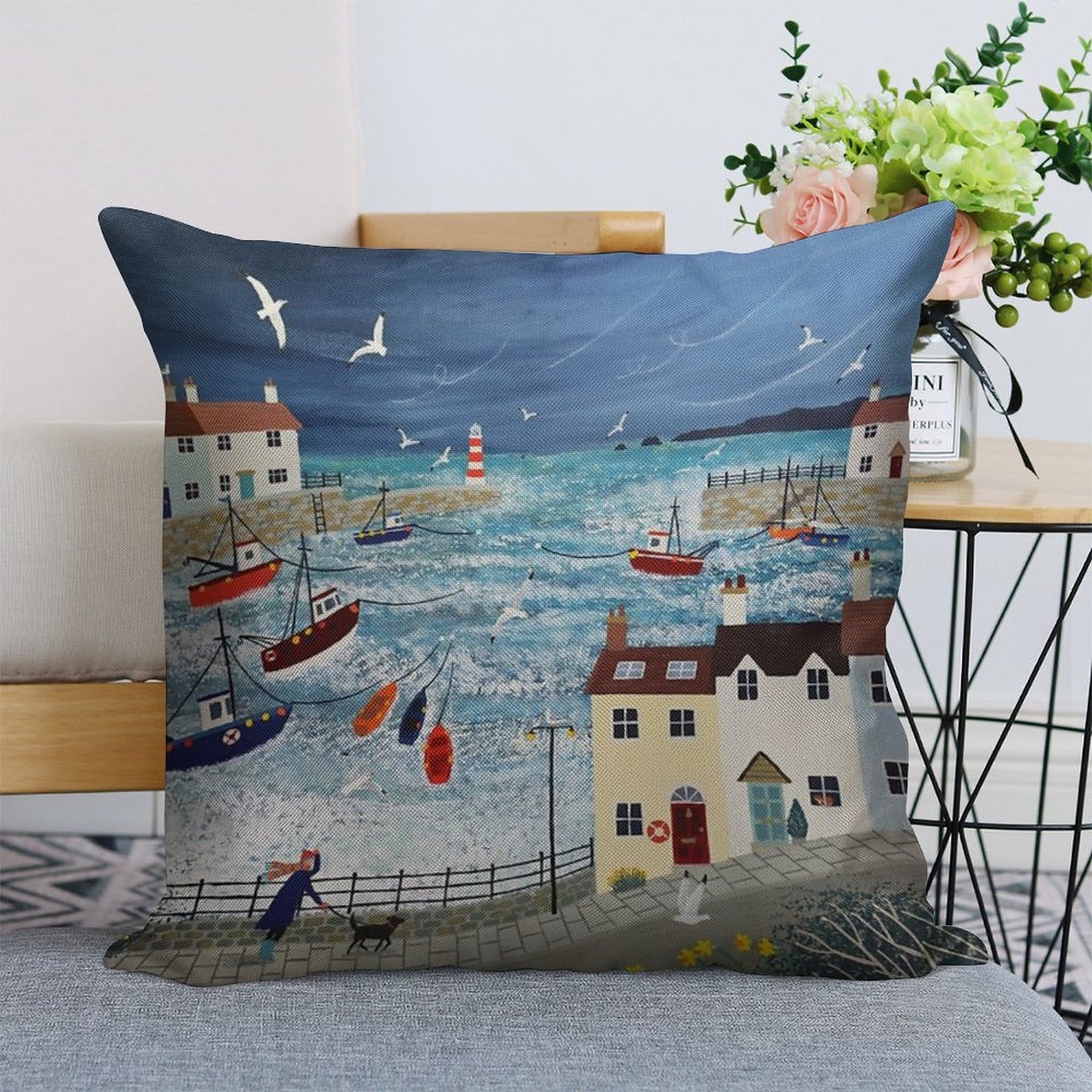 Stormy Harbour Linen Throw Pillow Cover
