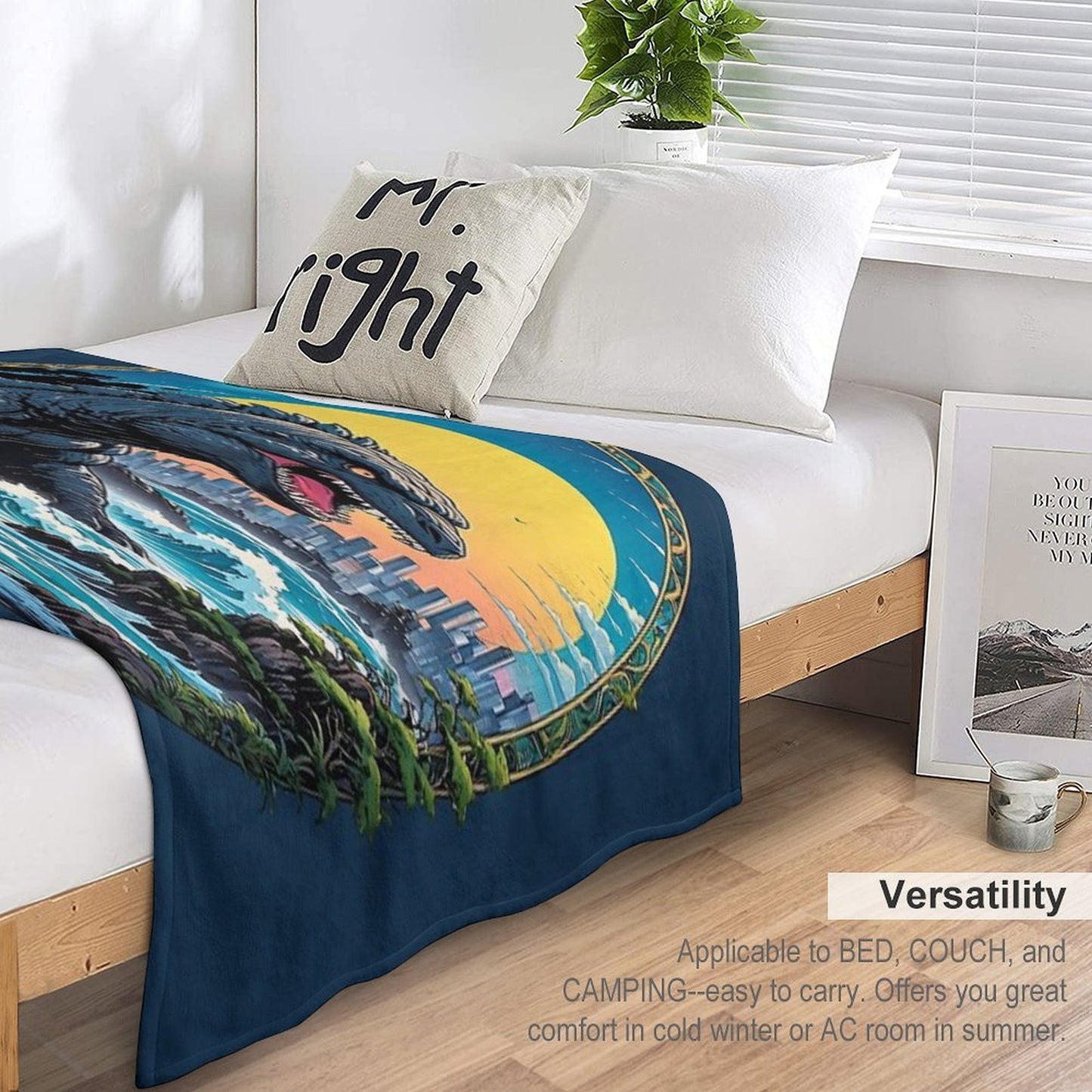 Godzilla Water Monster Gojira Retro Anime Japanese Art Throw Blanket