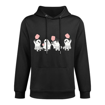 Funny Ghost Playing Pickleball Halloween Costume Pickle Ball Shape Retention Hoodie