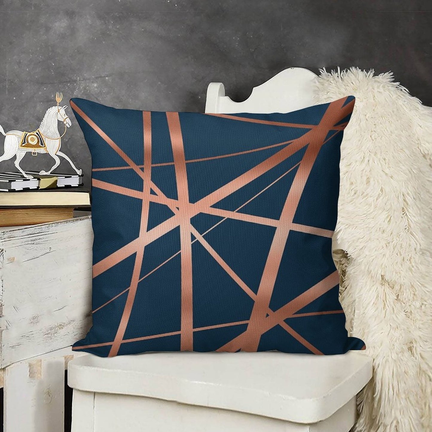Navy Rose Gold Luxe Linen Throw Pillow Cover