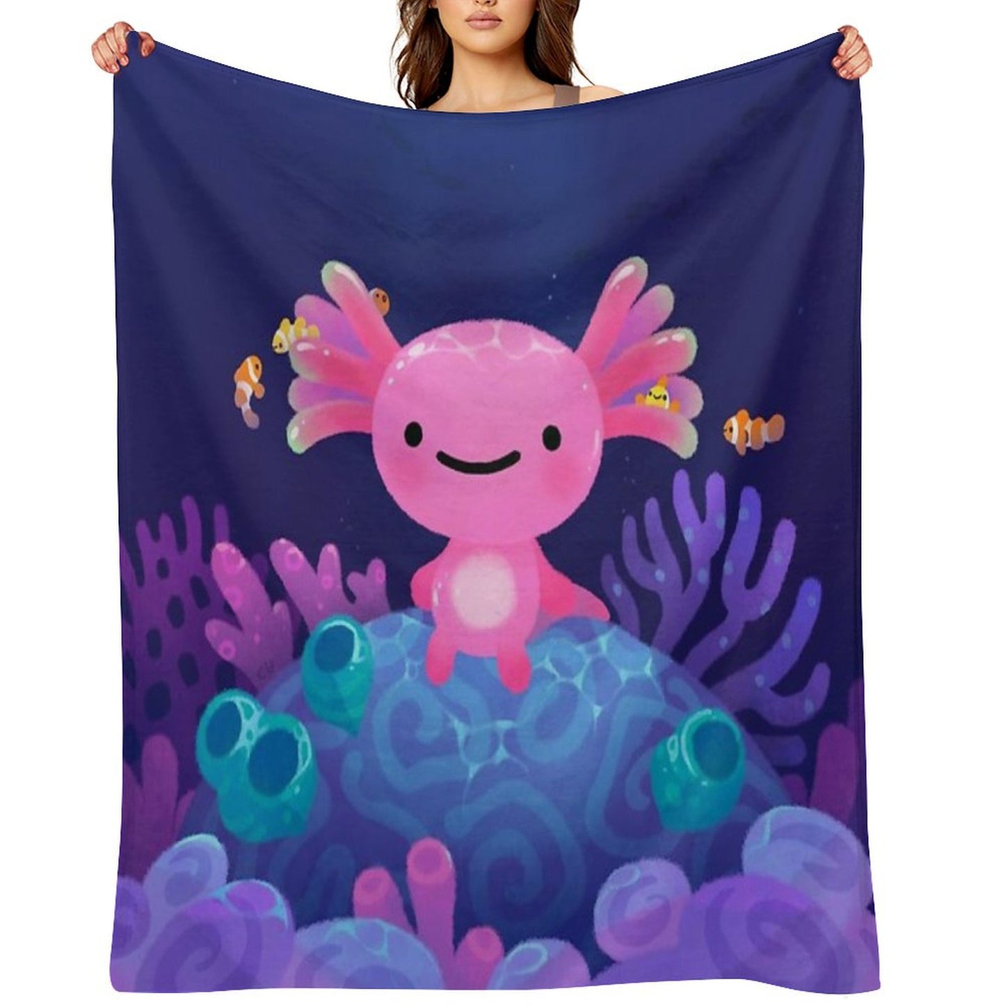 Coral Axolotl Throw Blanket