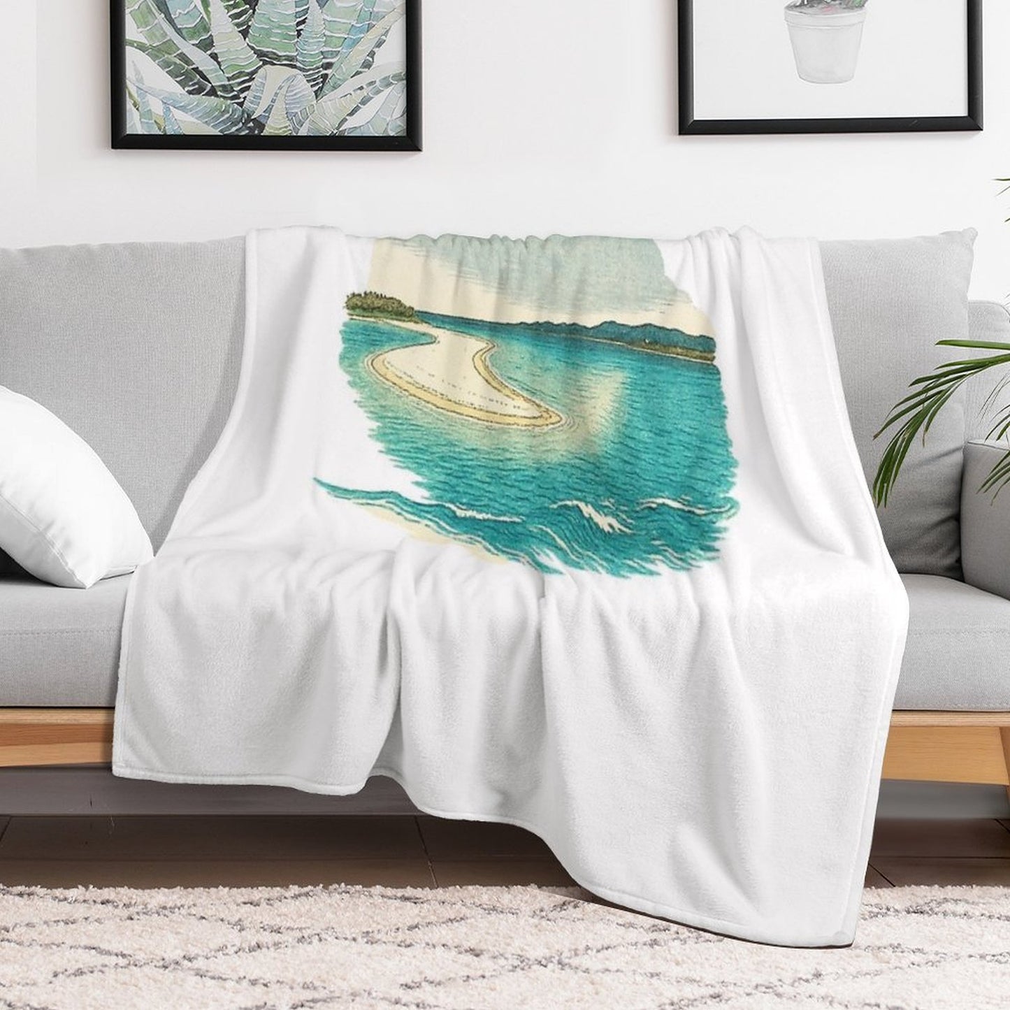 Sandbar Seascape Art  Serene Coastal View - Retro Island Vibes Throw Blanket