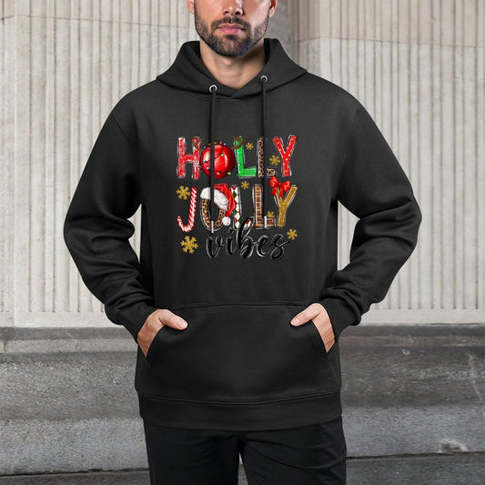 Womens Holly Vibes Jolly Christmas Santa Hat Western Leopard Pajama Casual Wear Hoodie