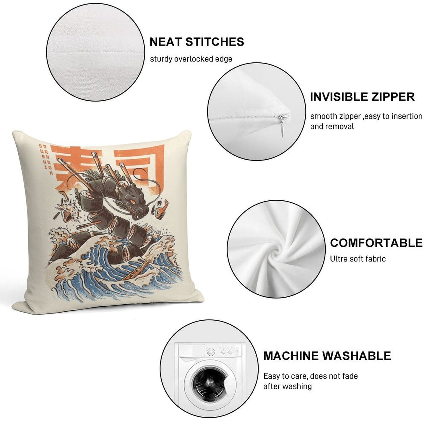 Great Sushi Dragon Soft Gift Ready Throw Pillow