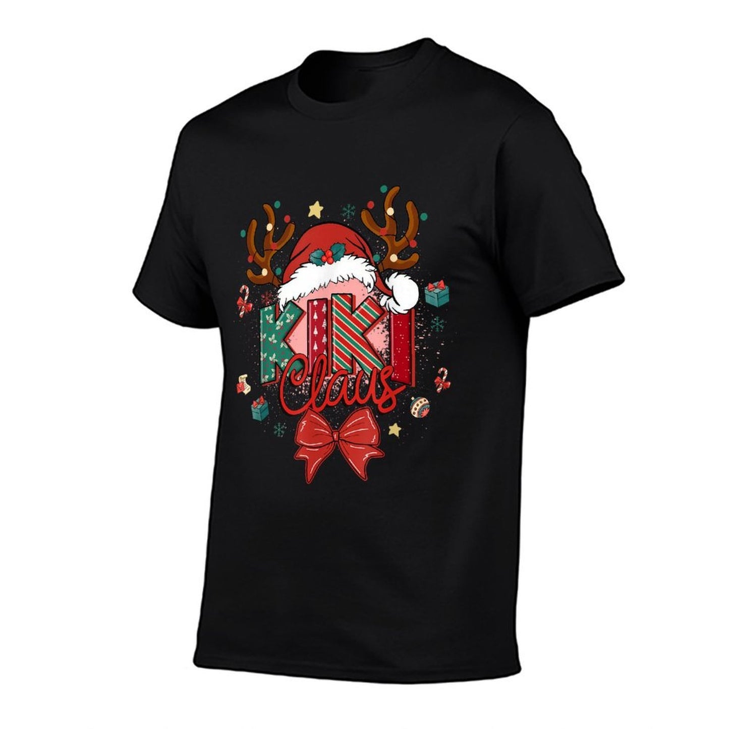 Christmas Kiki Claus Coquette Bow Reindeer Xmas Women  Heathered Texture T-Shirt