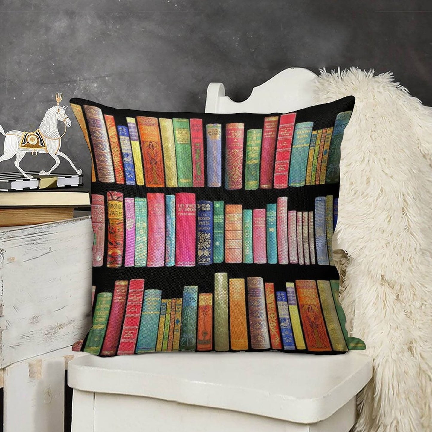 Bookworms Delight  Antique Book Library for Bibliophile Linen Throw Pillow Cover