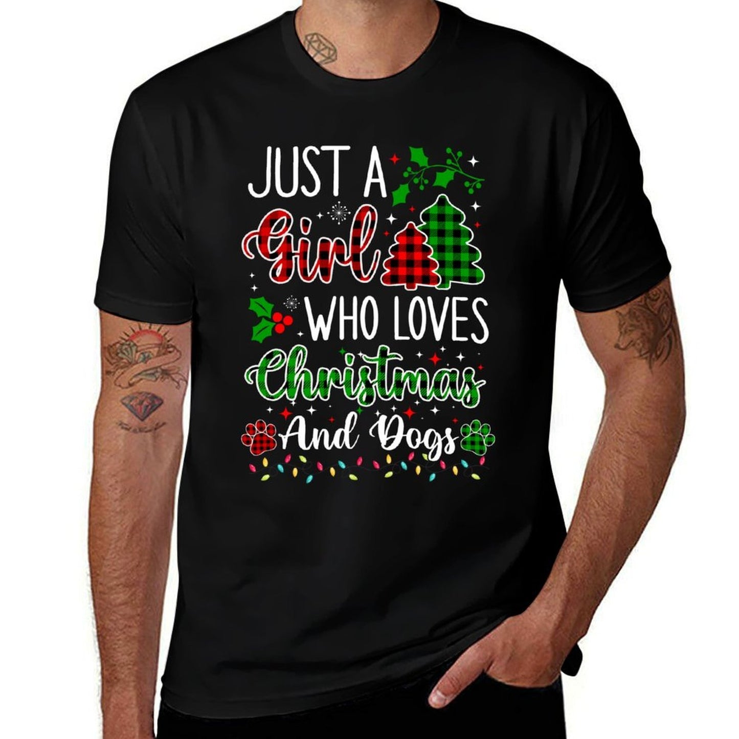 Just A Girl Who Loves Christmas And Dogs Funny Dogs Lovers Comfortable T-Shirt
