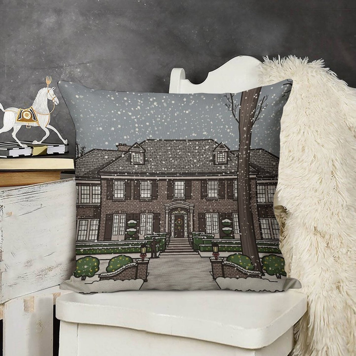 Home Alone Christmas Linen Throw Pillow Cover