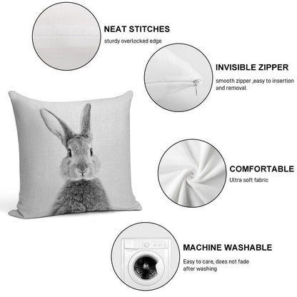 Rabbit - Black & White Soft Fade-Resistant Throw Pillow