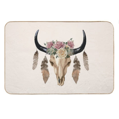Cow Skull And Crown Leaves And Butterflies Bath Mat