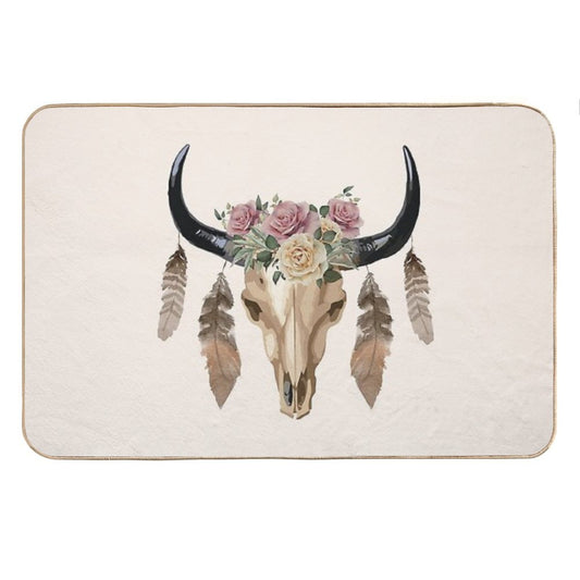 Cow Skull And Crown Leaves And Butterflies Bath Mat