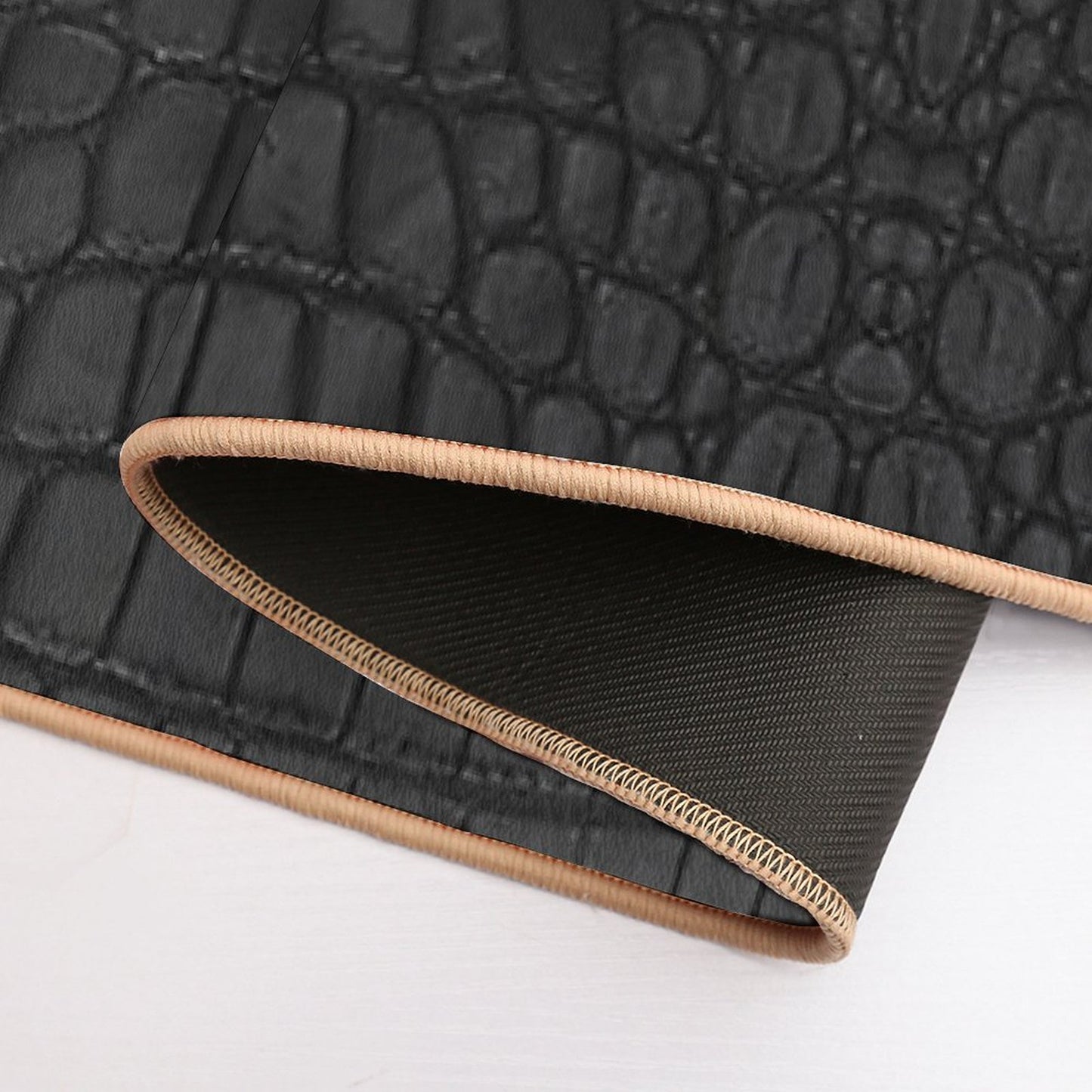 Black Crocodile Leather Print Bath Mat