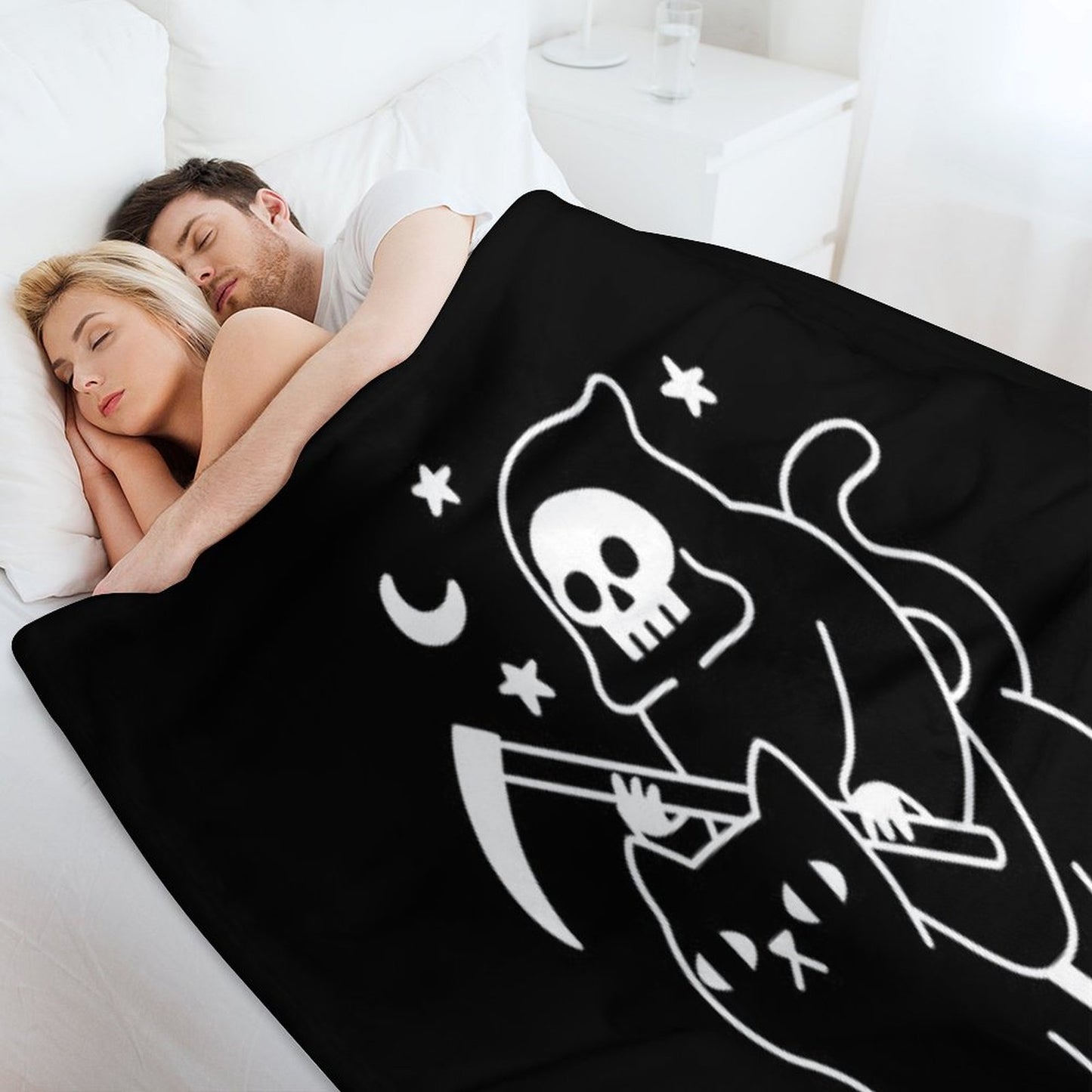 Death Rides A Black Cat Throw Blanket