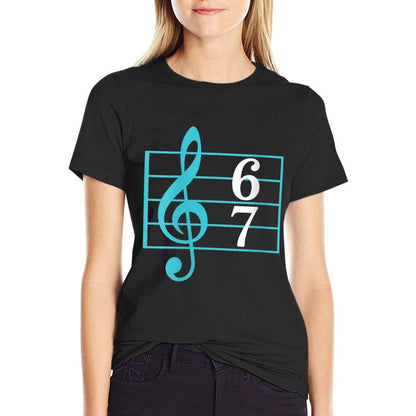 Womens 67 Music Meme Slang Six Seven Music Teacher Funny Musician  Rolled Sleeves T-Shirt