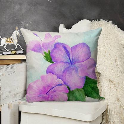Hibiscus Watercolor Linen Throw Pillow Cover
