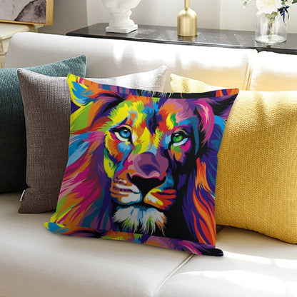 Banksy Rainbow Lion Graffiti Pop Art Painting Soft Short Plush Fabric Throw Pillow