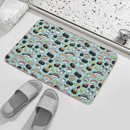 Cute Sushi Pattern  Kawaii Sushi Characters Bath Mat
