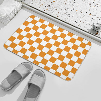 Orange White Checkerboard Bath Mat