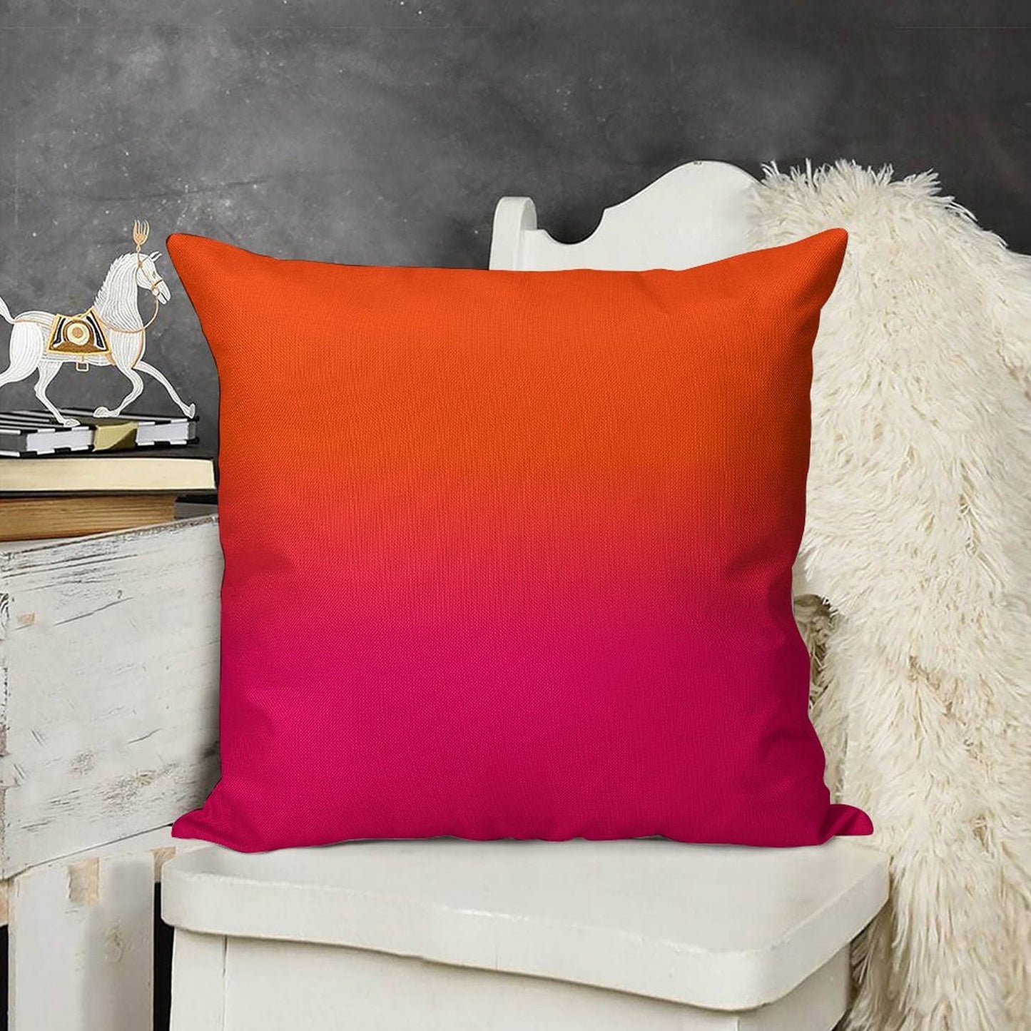 Neon Orange And Neon Pink Ombre Shade Color Fade Linen Throw Pillow Cover