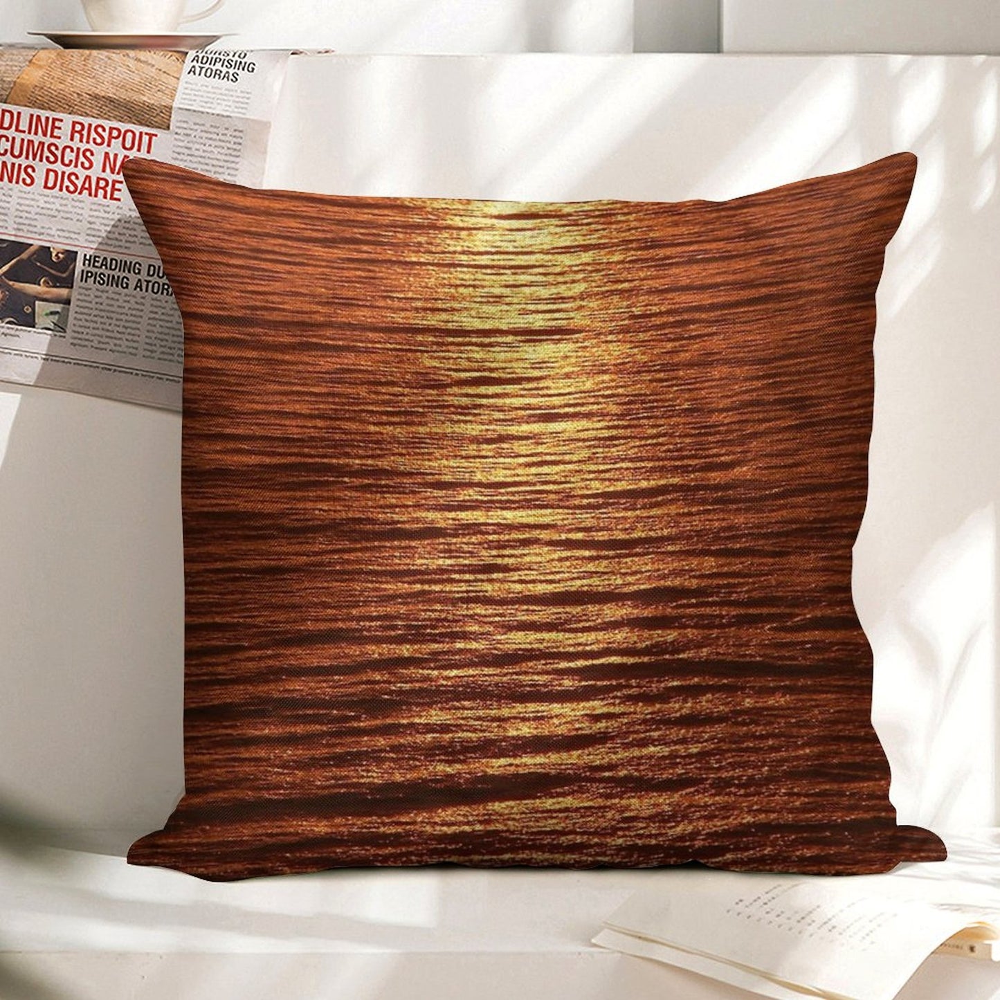 Copper Sea Linen Throw Pillow Cover