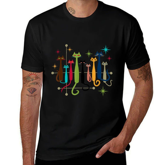 Vintage Retro Mid-Century Modern Look Cats 50s 60s Style  Fade-proof Color T-Shirt